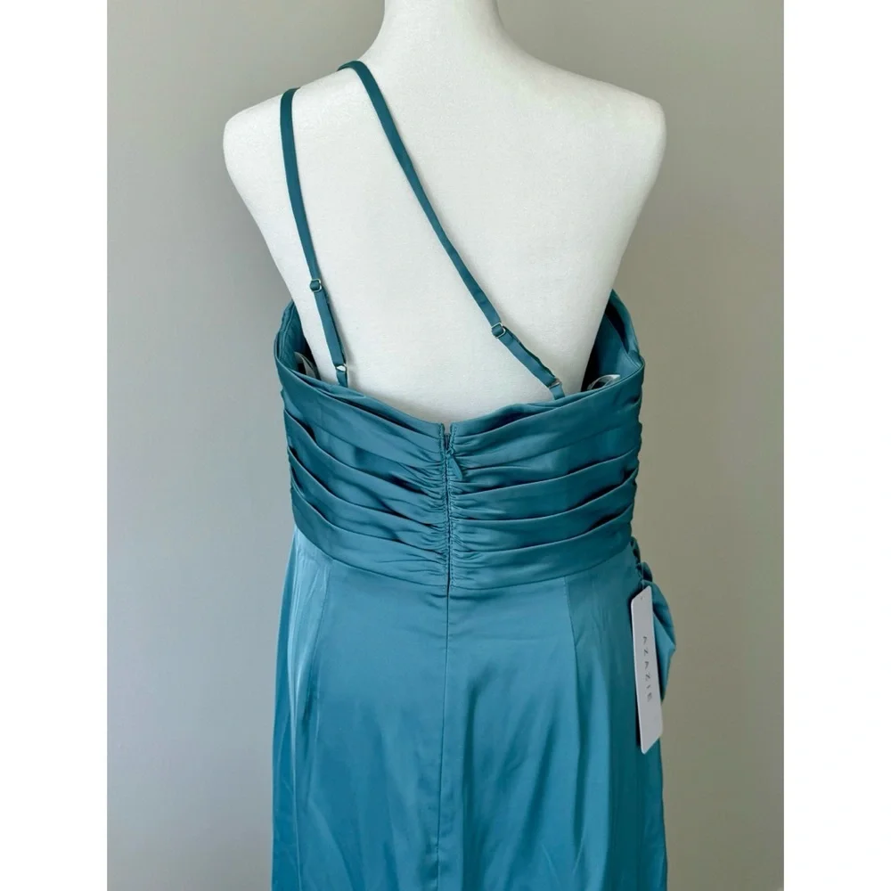 Azazie Eren Fitted One Shoulder Stretch Satin Bridesmaid Dress in Moody Blue NWT - Picture 5 of 15